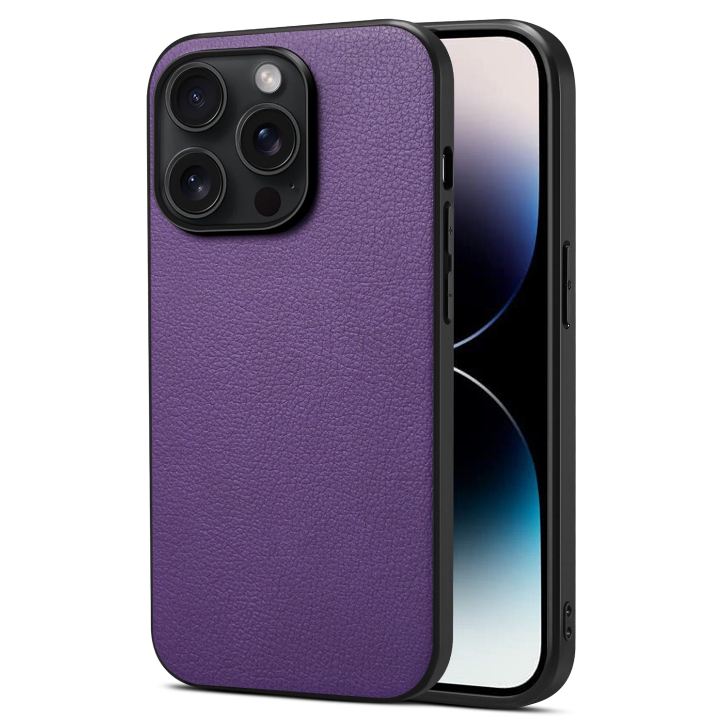 For iPhone 15 Pro Case PC+TPU+PU Leather Calf Texture Anti-drop Phone Cover - Black For iPhone 15 Pro Case PC+TPU+PU Leather Calf Texture Anti-drop Phone Cover - Black